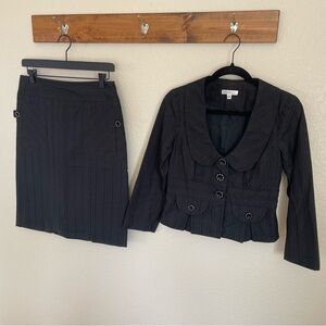 Vintage Liquid Women's Black Pinstripe Pencil Skirt & Jacket Suit Set 4 Preppy